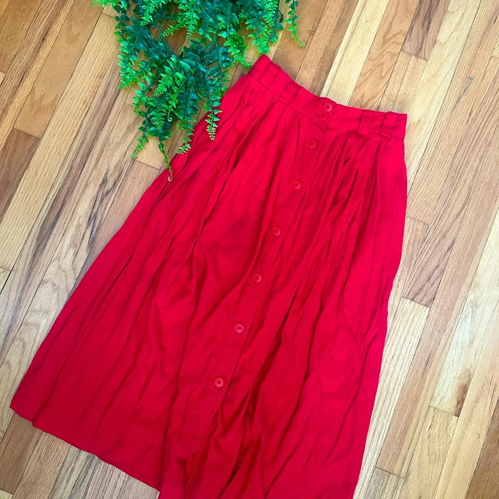 Vintage Red Stretchy Waist Skirt w/ Belt Loops and Pockets By Briggs Petite - Picture 2 of 6
